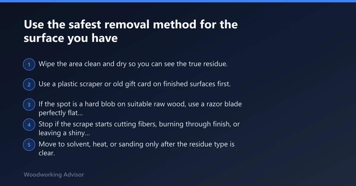 Steps: Use the safest removal method for the surface you have