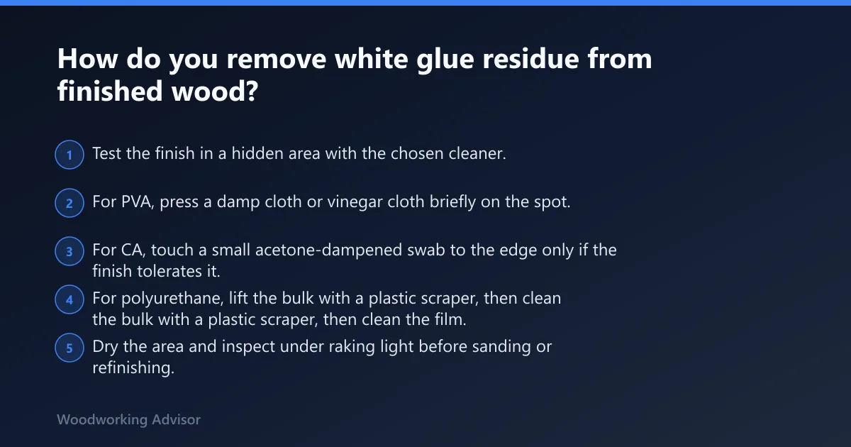 Steps: How do you remove white glue residue from finished wood?