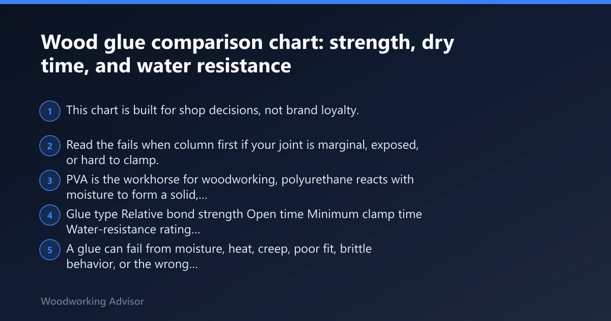 Steps: Wood glue comparison chart: strength, dry time, and water resistance