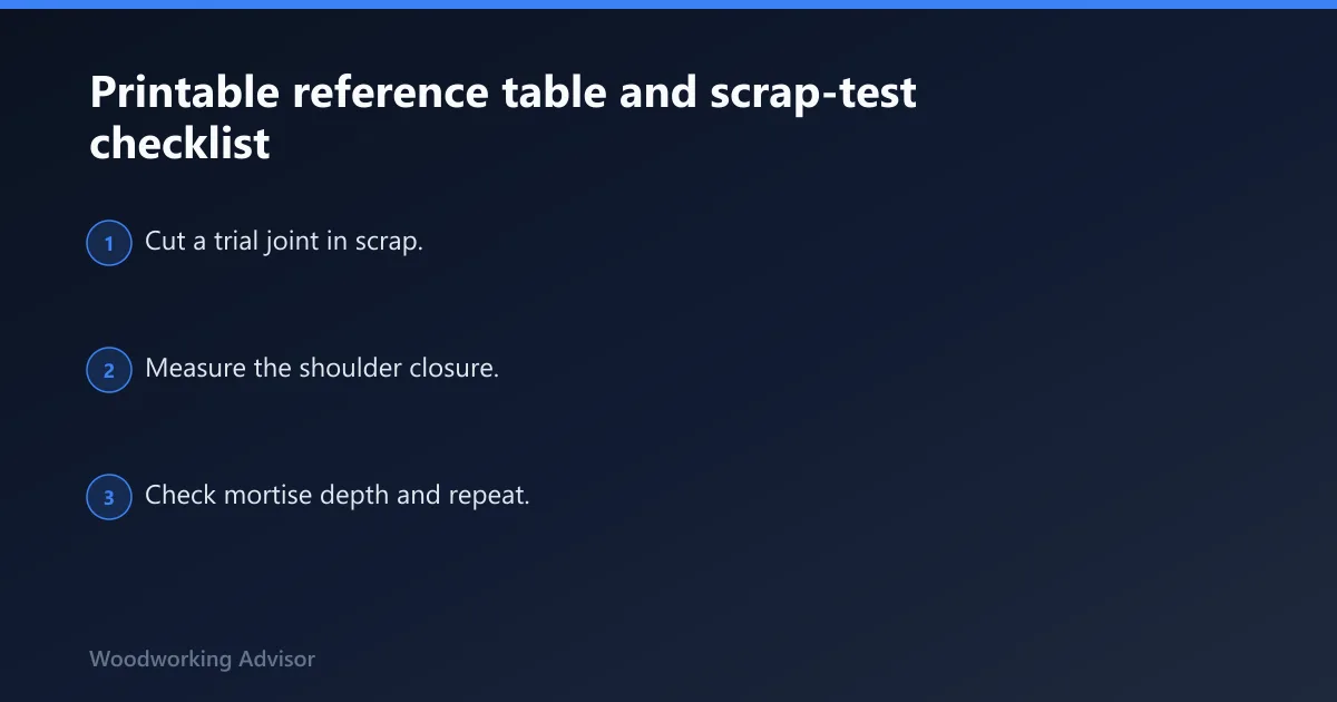 Steps: Printable reference table and scrap-test checklist