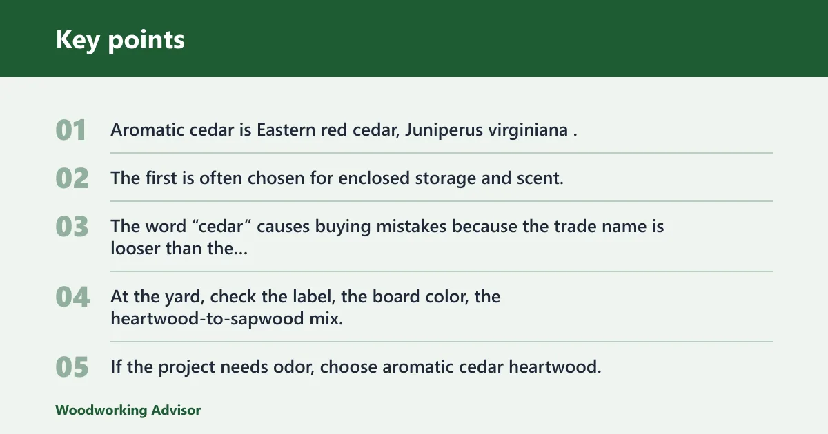 Key points: Aromatic cedar vs western red cedar: the core trade-off