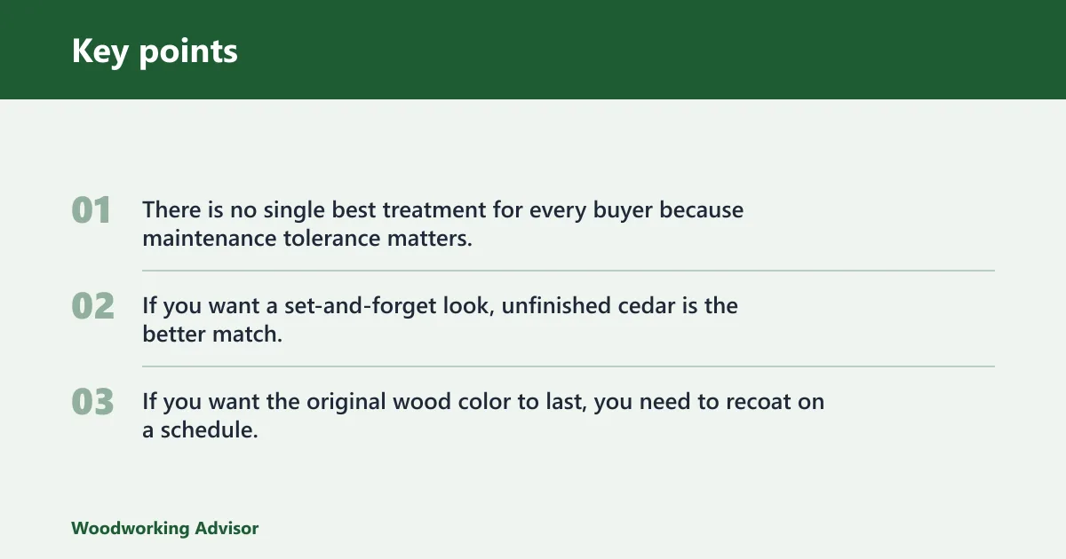 Key points: What is the best treatment for outdoor cedar furniture?
