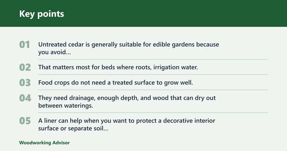 Key points: Best cedar planter box for vegetables and herbs: food-safe choices