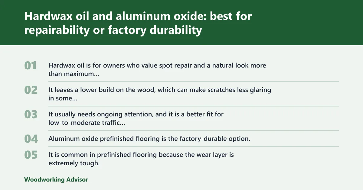 Steps: Hardwax oil and aluminum oxide: best for repairability or factory durability