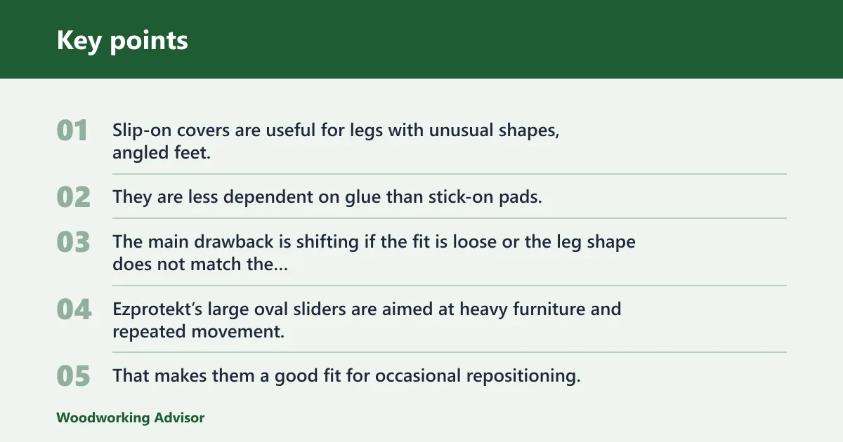 Key points: Slip-on covers: best for odd-shaped legs