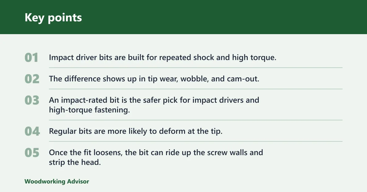 Key points: What is the difference between impact driver bits and regular screwdriver bits?