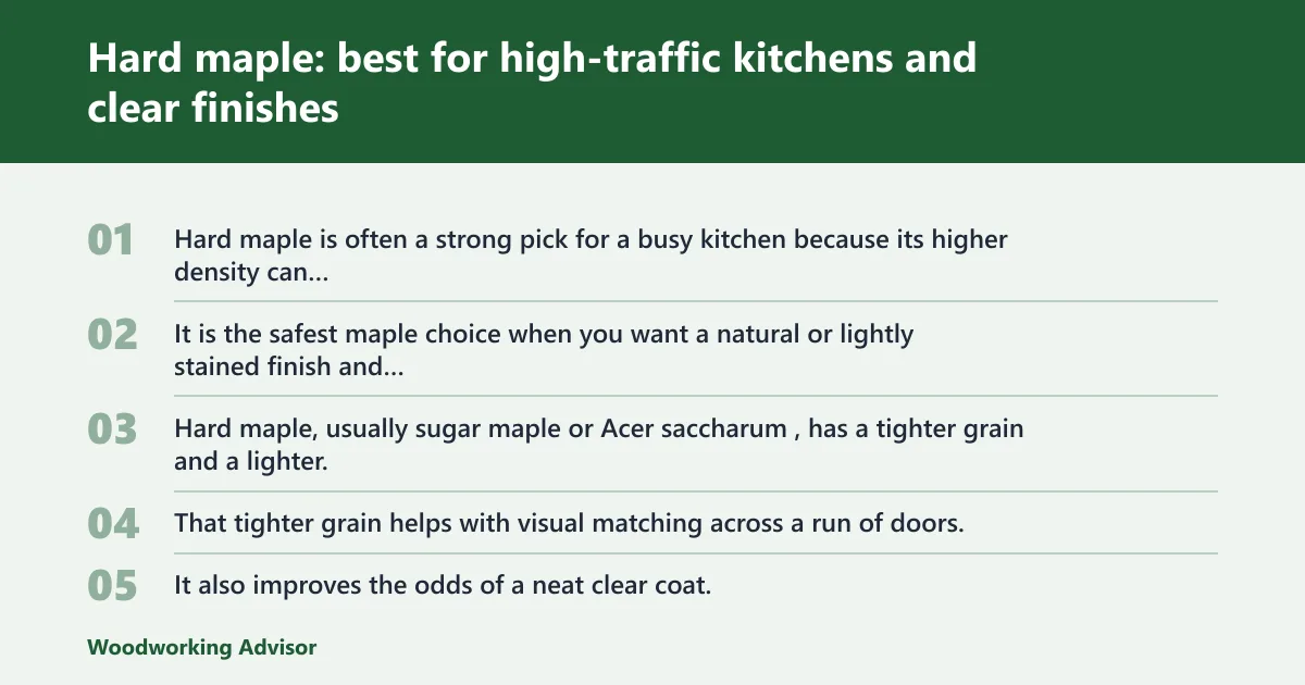 Steps: Hard maple: best for high-traffic kitchens and clear finishes