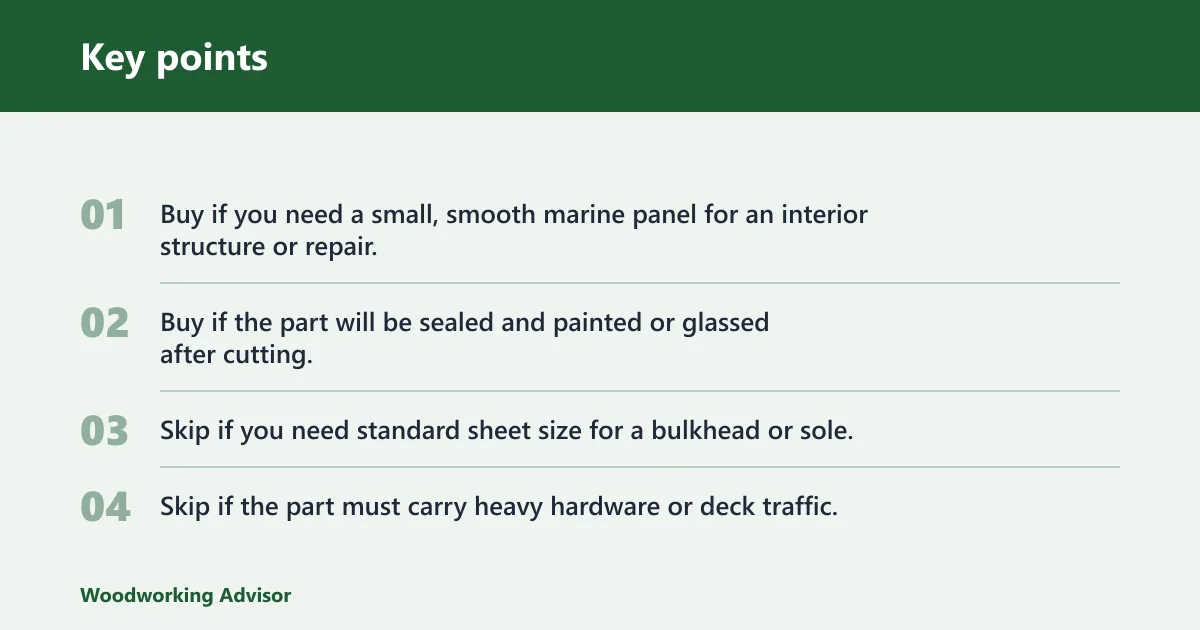 Key points: WOODNSHOP Okoume marine plywood: best for bulkheads and interior panels