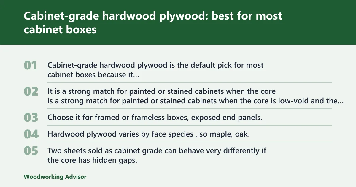 Steps: Cabinet-grade hardwood plywood: best for most cabinet boxes