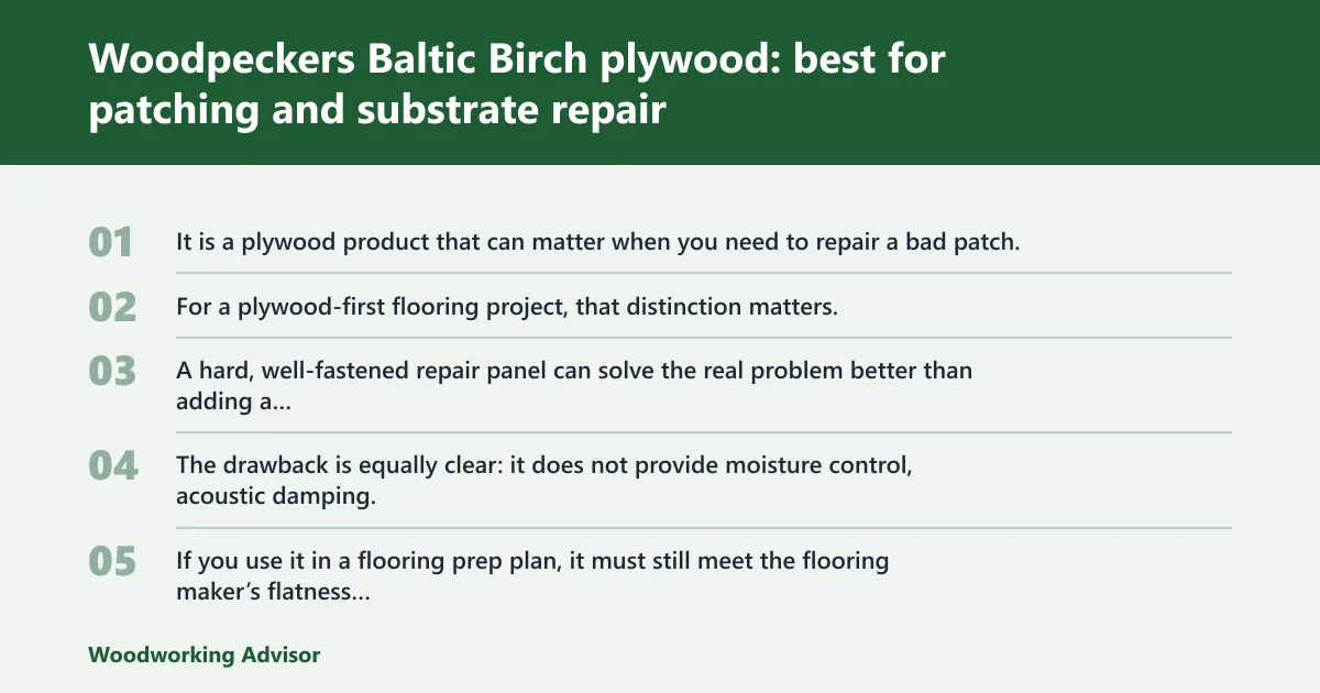 Steps: Woodpeckers Baltic Birch plywood: best for patching and substrate repair