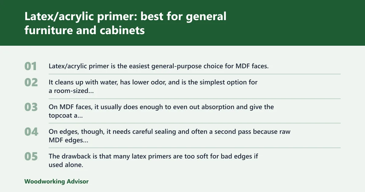 Steps: Latex/acrylic primer: best for general furniture and cabinets