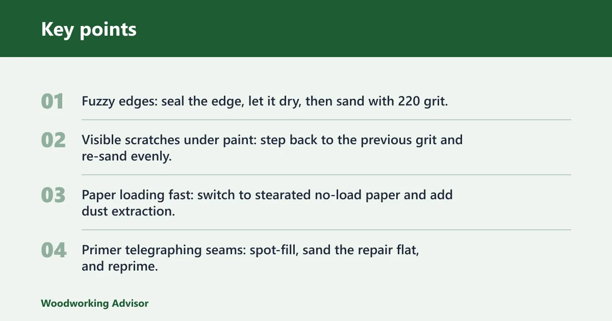 Key points: MDF sanding decision matrix