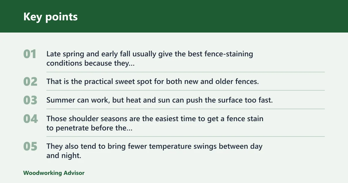 Key points: Best time of year to stain a fence
