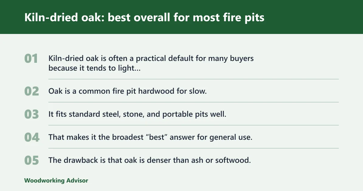 Steps: Kiln-dried oak: best overall for most fire pits