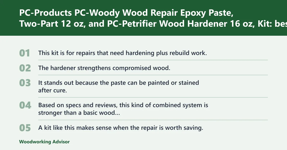 Steps: PC-Products PC-Woody Wood Repair Epoxy Paste, Two-Part 12 oz, and PC-Petrifier Wood Hardener 16 oz, Kit: best for filling softened areas