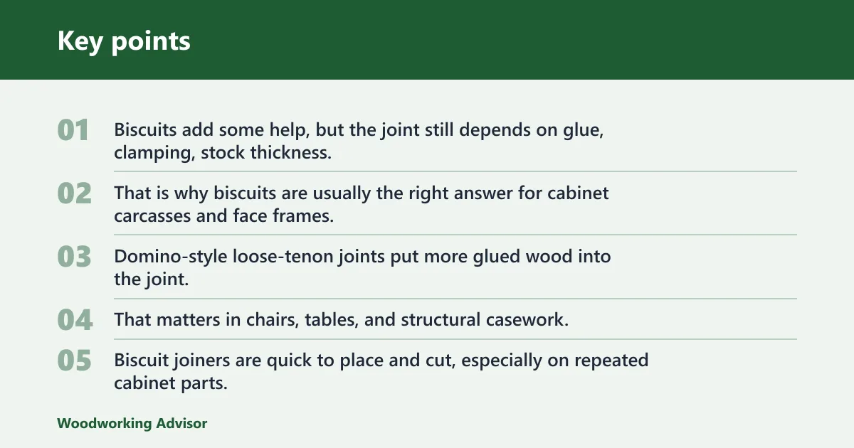 Key points: Biscuit joiner vs Domino joiner