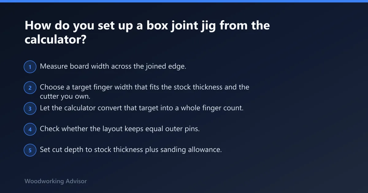 Steps: How do you set up a box joint jig from the calculator?