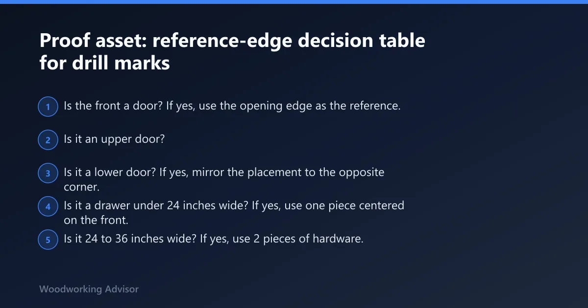 Steps: Proof asset: reference-edge decision table for drill marks