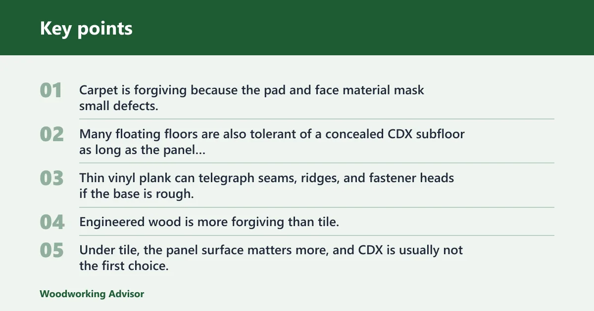 Key points: Subfloor choice by finish flooring