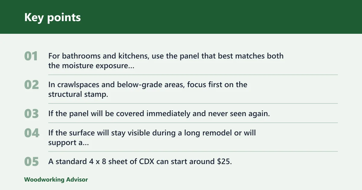 Key points: Choose CDX Plywood if… / Choose BC Plywood if…
