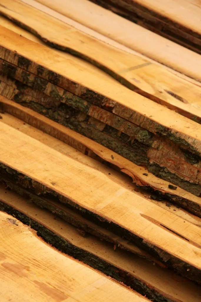 Close-up of cedar boards being compared with a caliper on a workbench