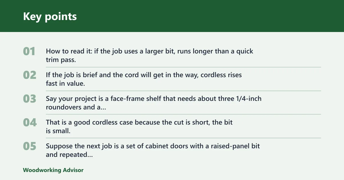 Key points: Corded vs cordless router matrix
