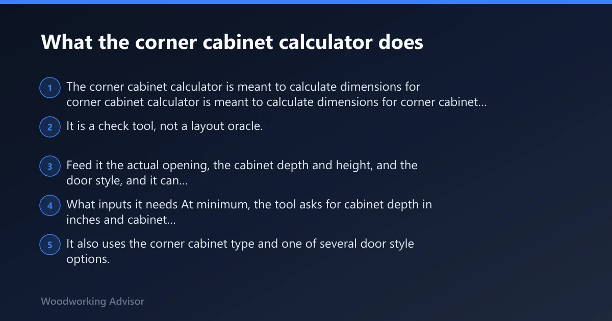 Steps: What the corner cabinet calculator does