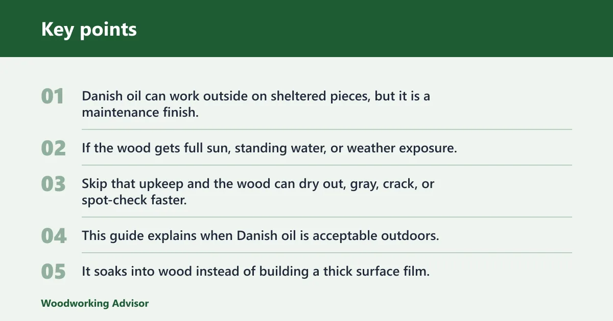 Key points: Danish oil outdoors: when it works
