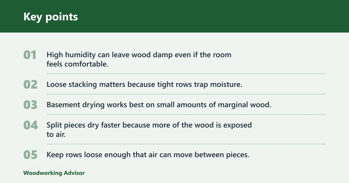 Key points: What basement conditions help wood dry?
