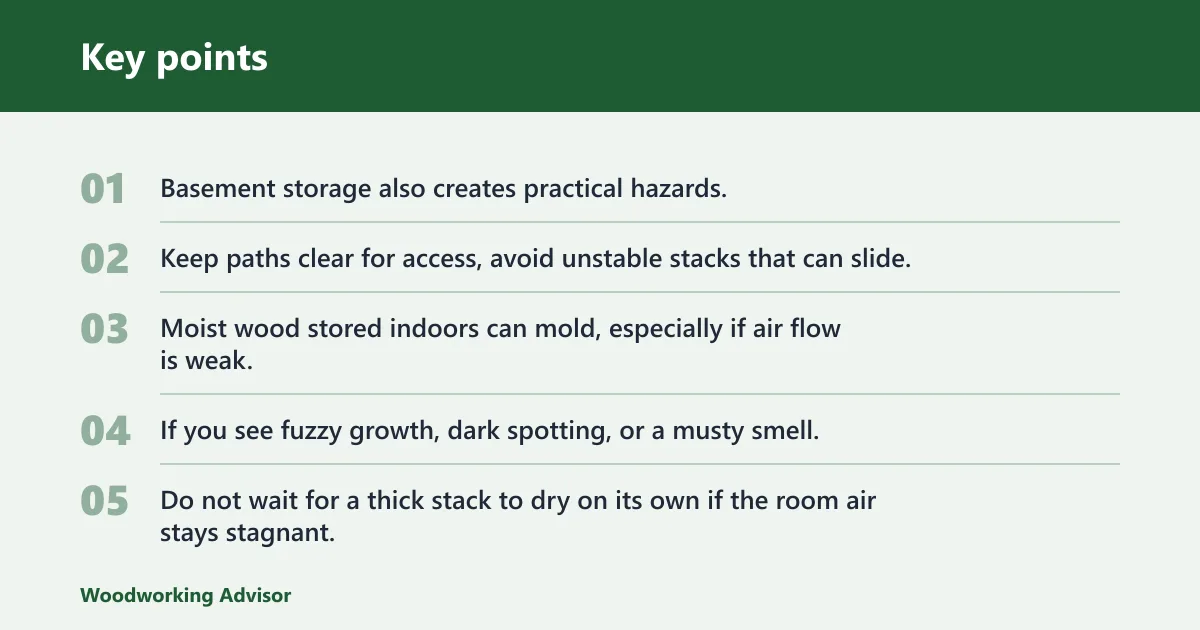 Key points: What can go wrong in a basement wood pile?