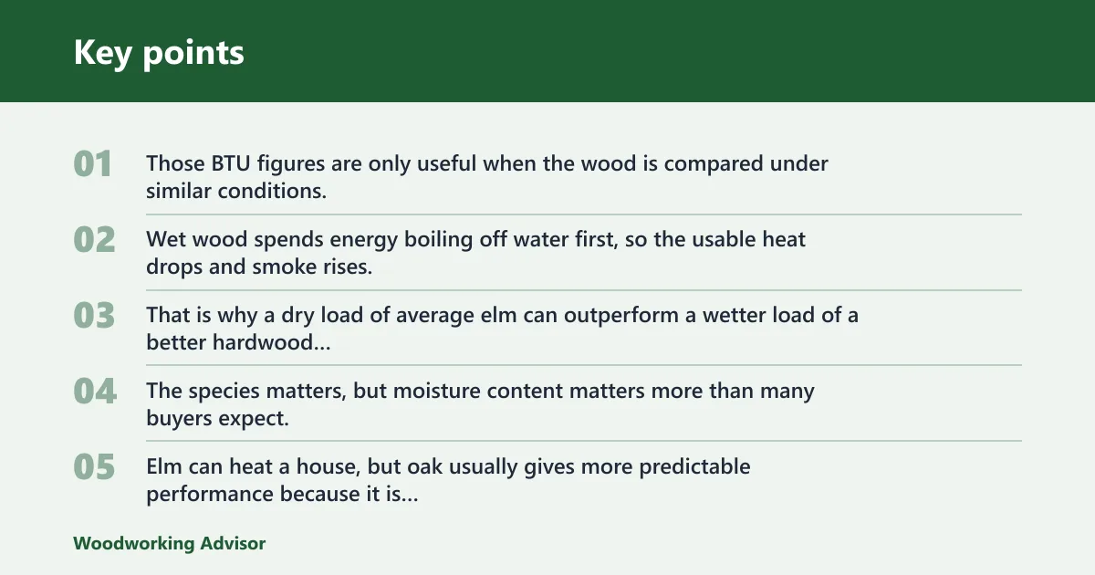 Key points: How many BTUs does elm produce?