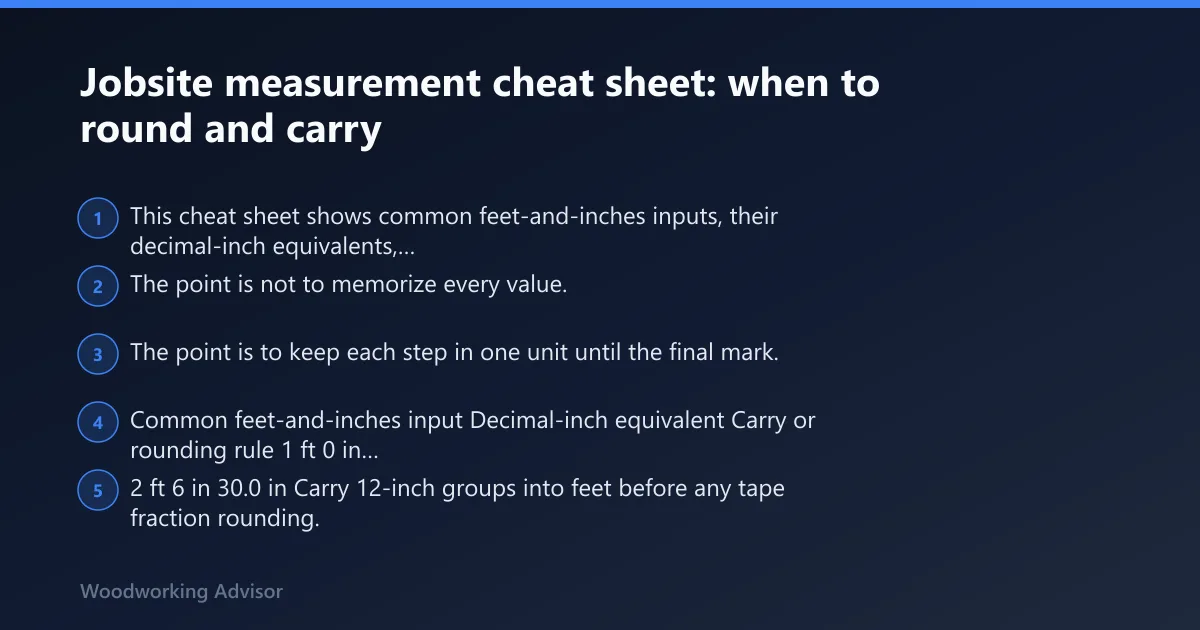 Steps: Jobsite measurement cheat sheet: when to round and carry
