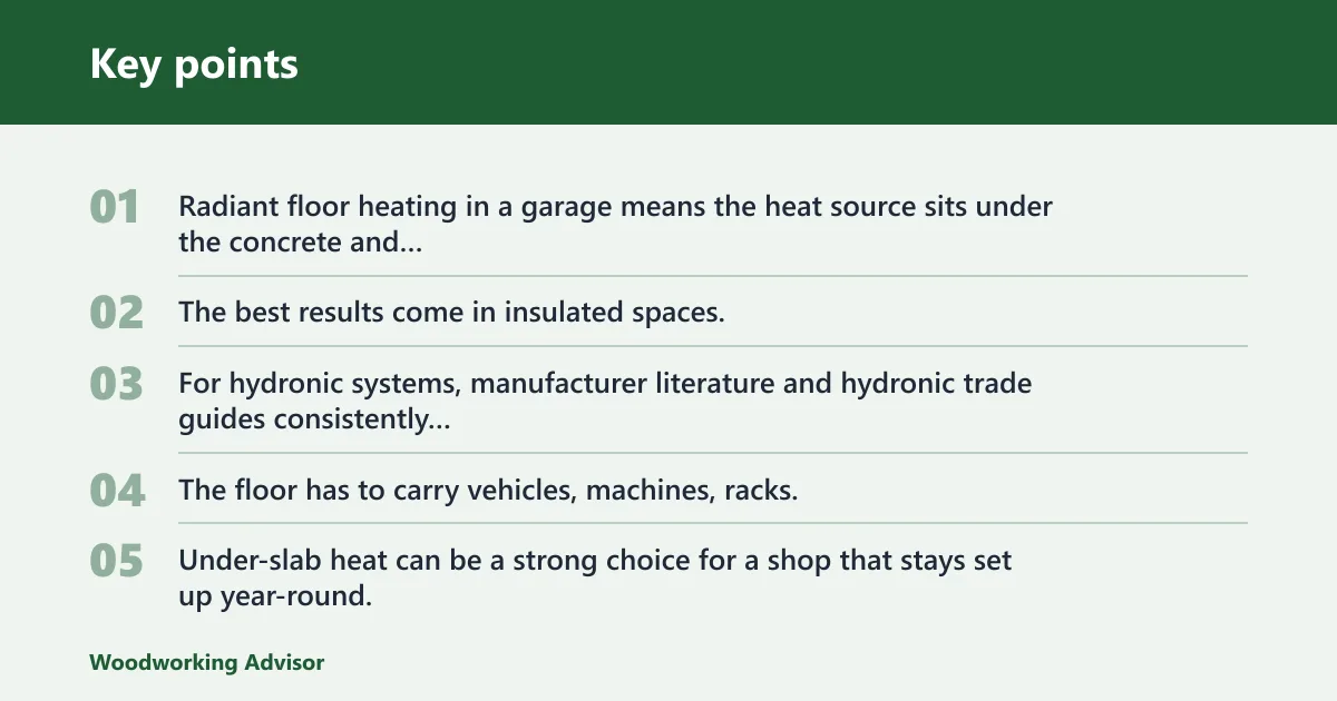 Key points: Floor heat for garage shops