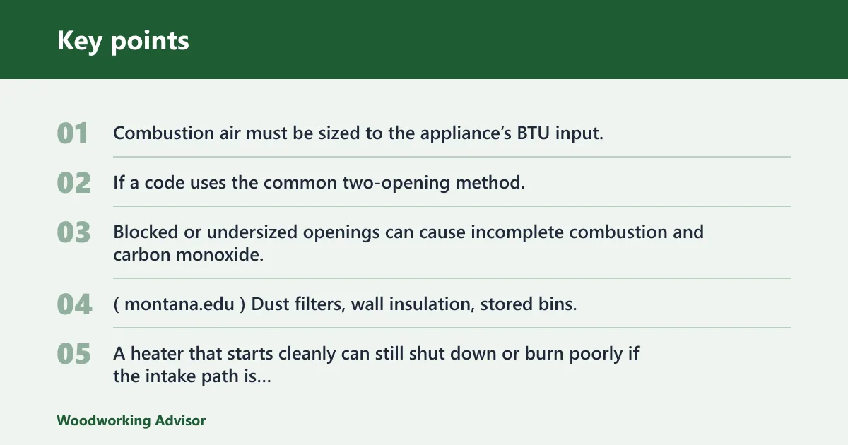 Key points: What the code rules for venting a garage heater usually cover