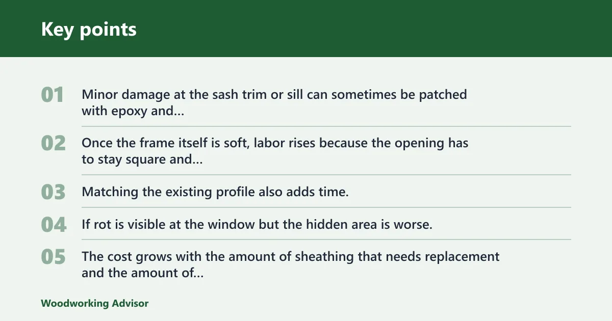 Key points: How much does it cost to repair wood rot around windows?