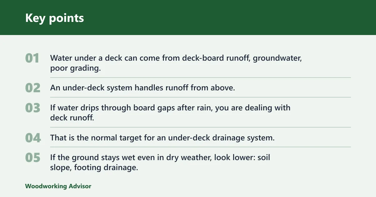 Key points: What is making the space under your deck wet?