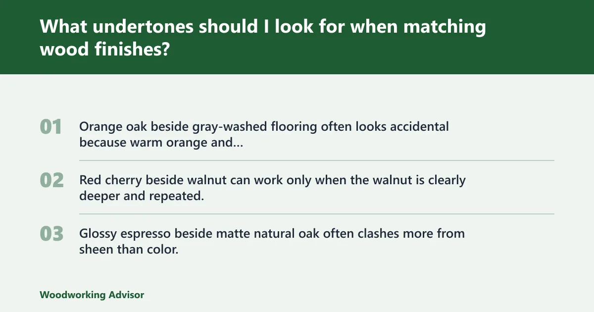 Steps: What undertones should I look for when matching wood finishes?