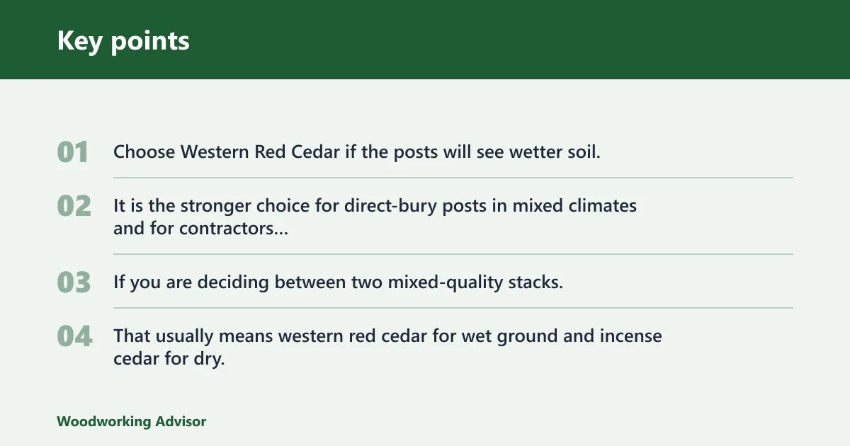 Key points: Choose Incense Cedar if… / Choose Western Red Cedar if…