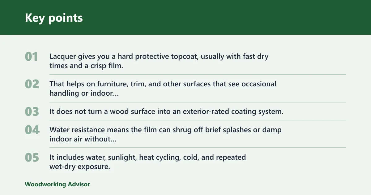 Key points: What lacquer can and cannot do outdoors