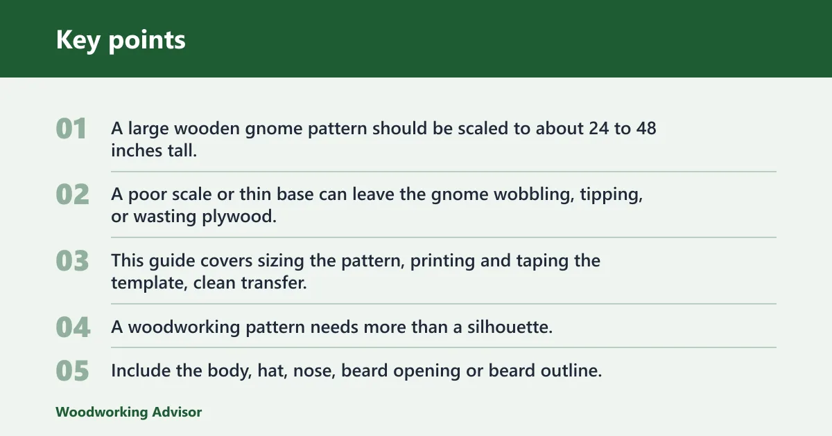 Key points: Large wooden gnome pattern overview