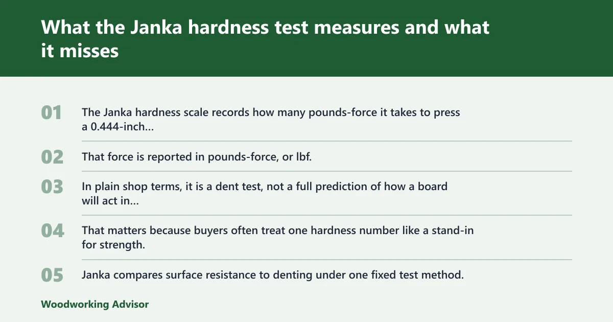 Steps: What the Janka hardness test measures and what it misses