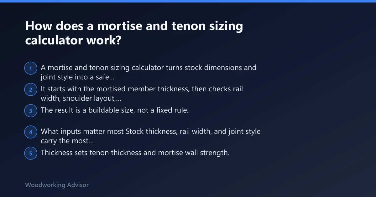 Steps: How does a mortise and tenon sizing calculator work?