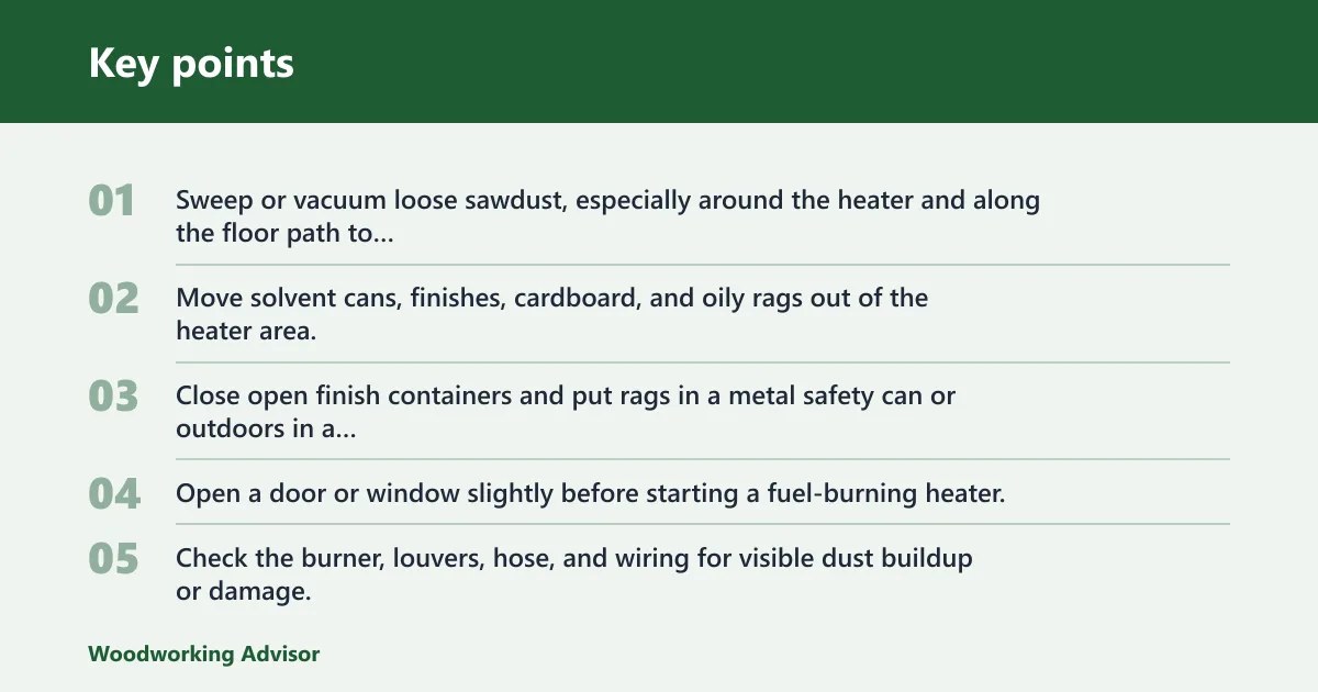 Key points: Can I run a Mr. Heater near paint, solvent, or oily rags?