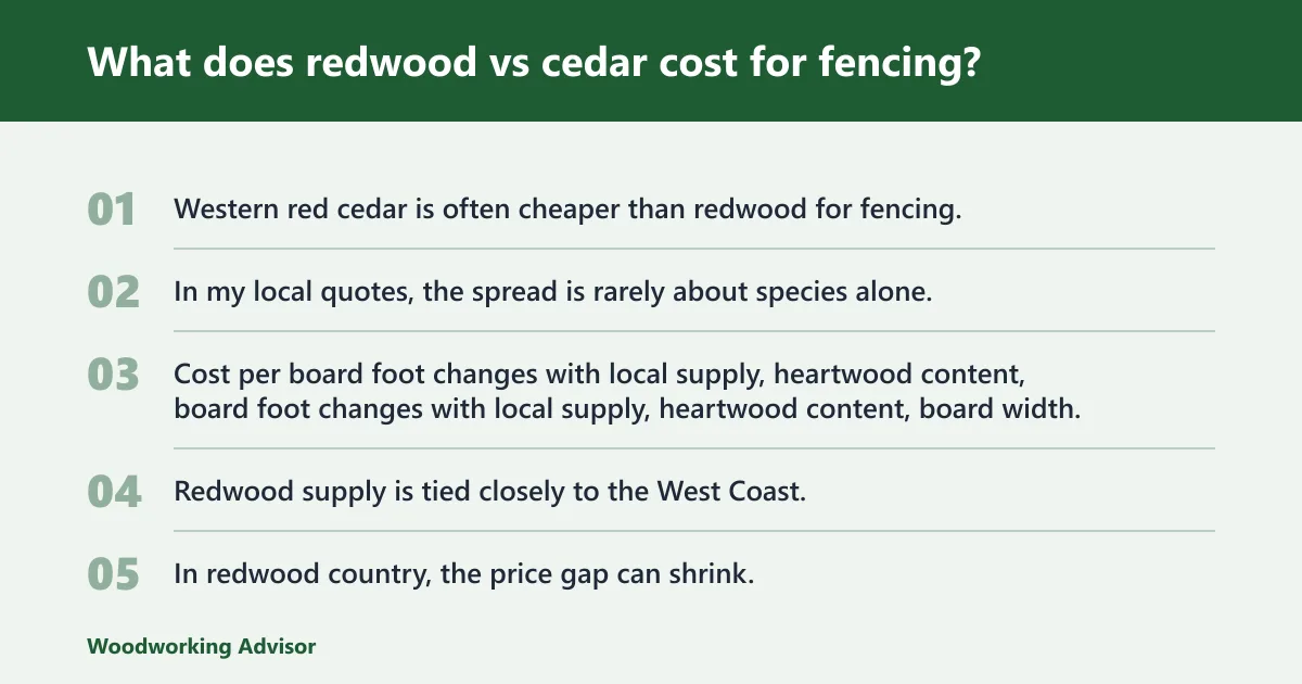Steps: What does redwood vs cedar cost for fencing?