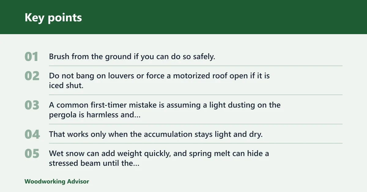 Key points: Should you remove snow from a pergola?