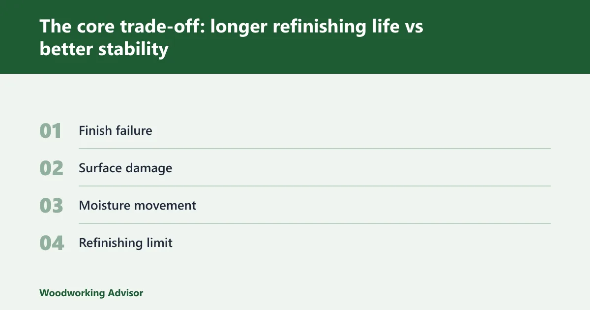 Steps: The core trade-off: longer refinishing life vs better stability