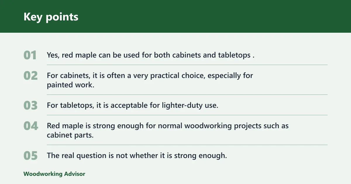 Key points: Project match table: which maple is better for each use?