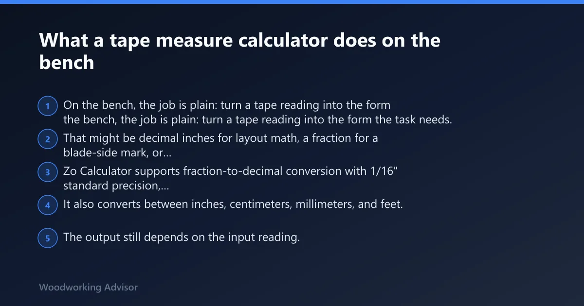 Steps: What a tape measure calculator does on the bench