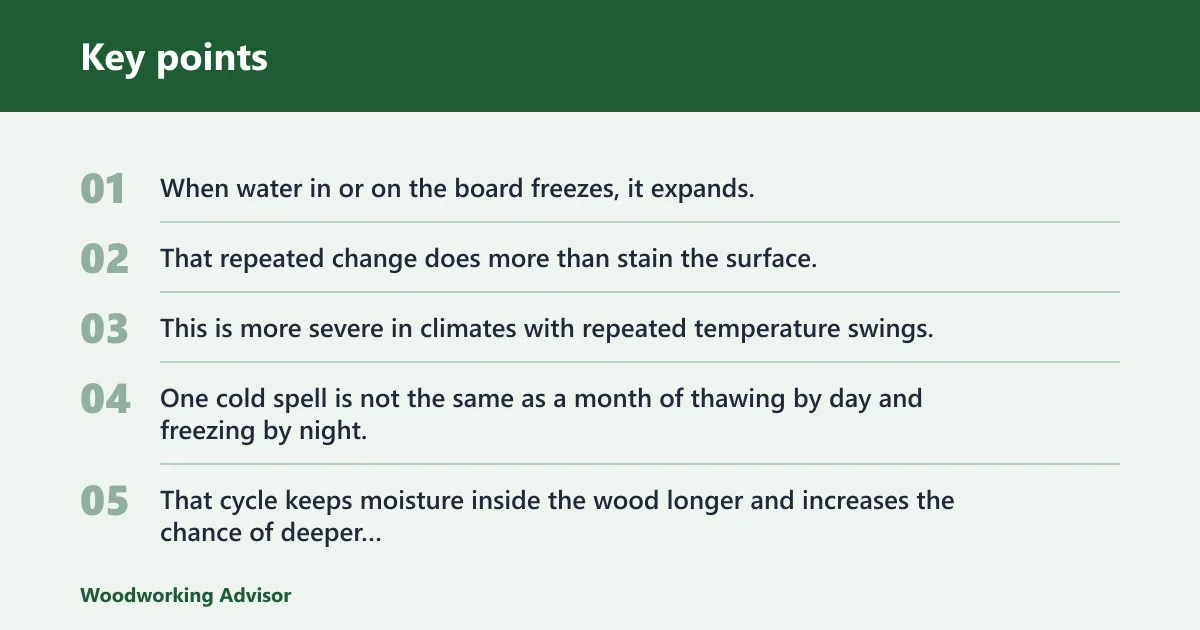 Key points: Can an unstained deck warp or crack in winter?