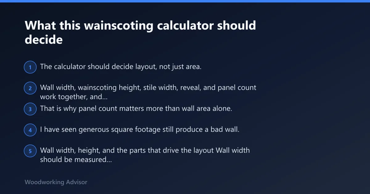 Steps: What this wainscoting calculator should decide